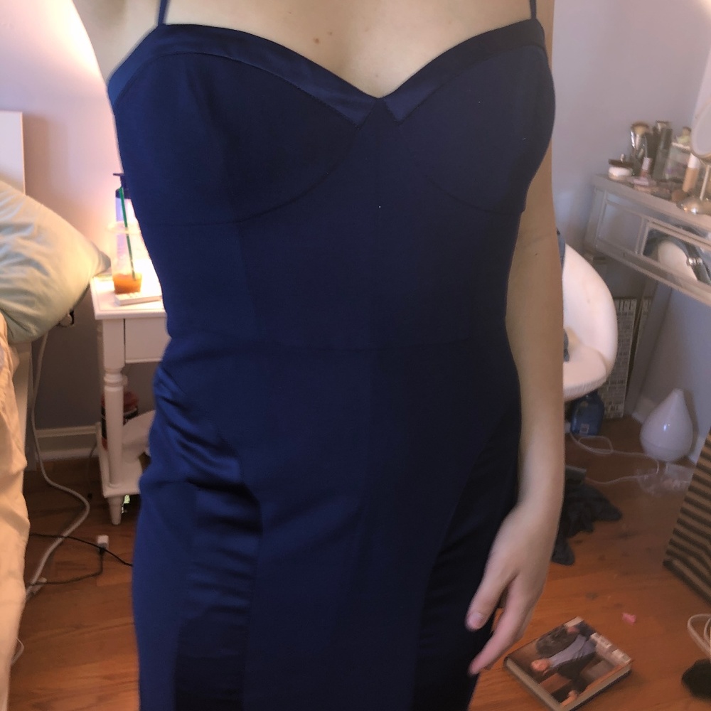 Navy blue gown with satin detailing